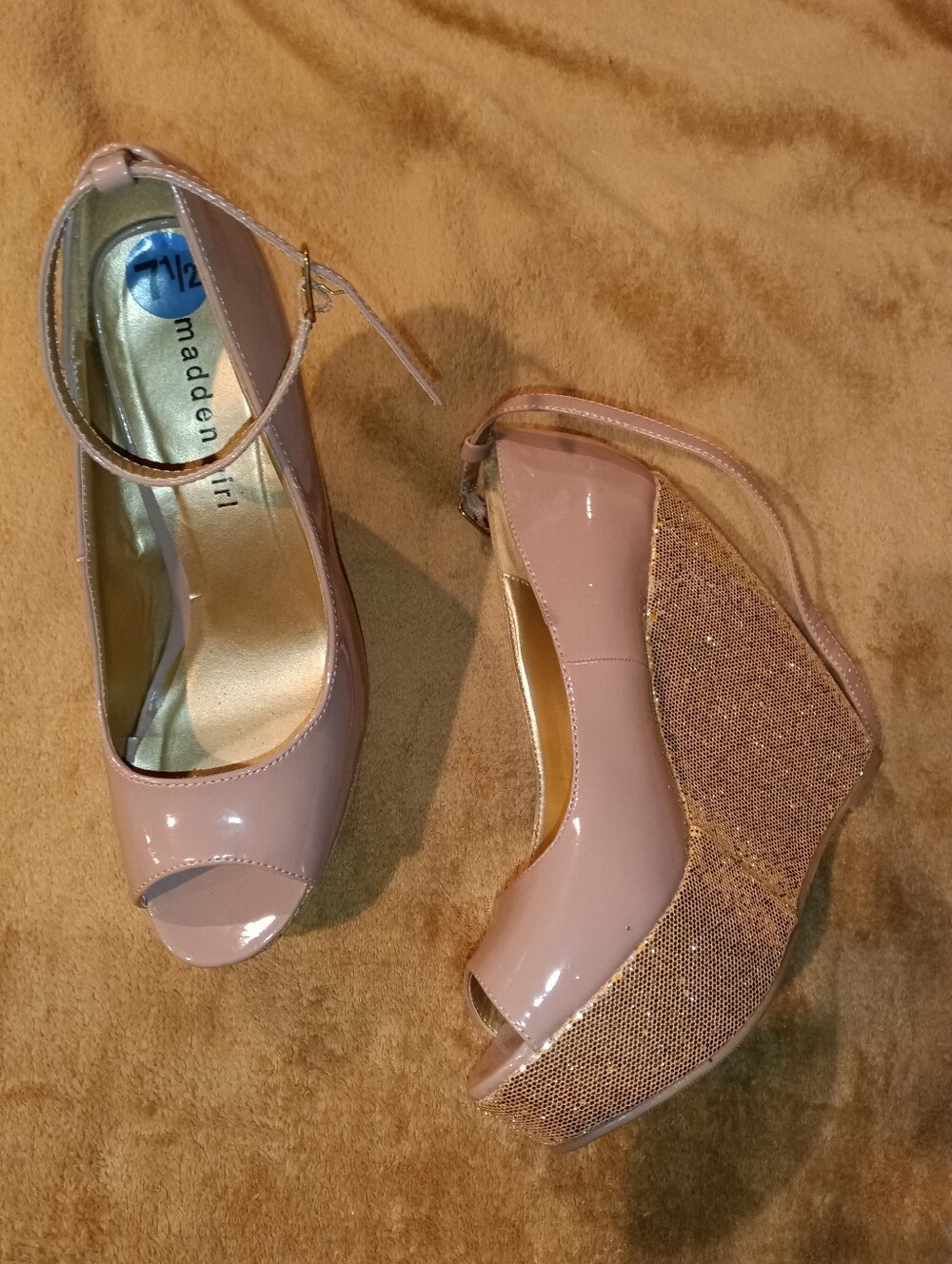 Madden Girl Pink Patent Peep-Toe Ankle-Strap Wedges